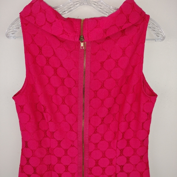 Adrianna Papell Eyelet Circle Cut Lace Overlay Boat Neck Dress in Hot Pink Sz.8 - Picture 8 of 12